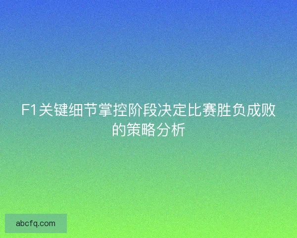 F1关键细节掌控阶段决定比赛胜负成败的策略分析