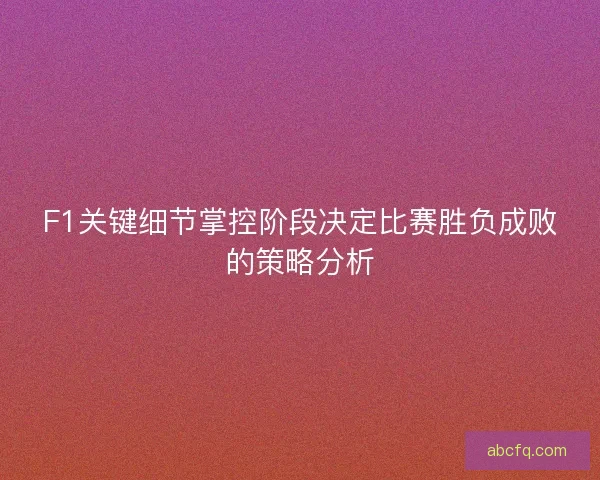 F1关键细节掌控阶段决定比赛胜负成败的策略分析